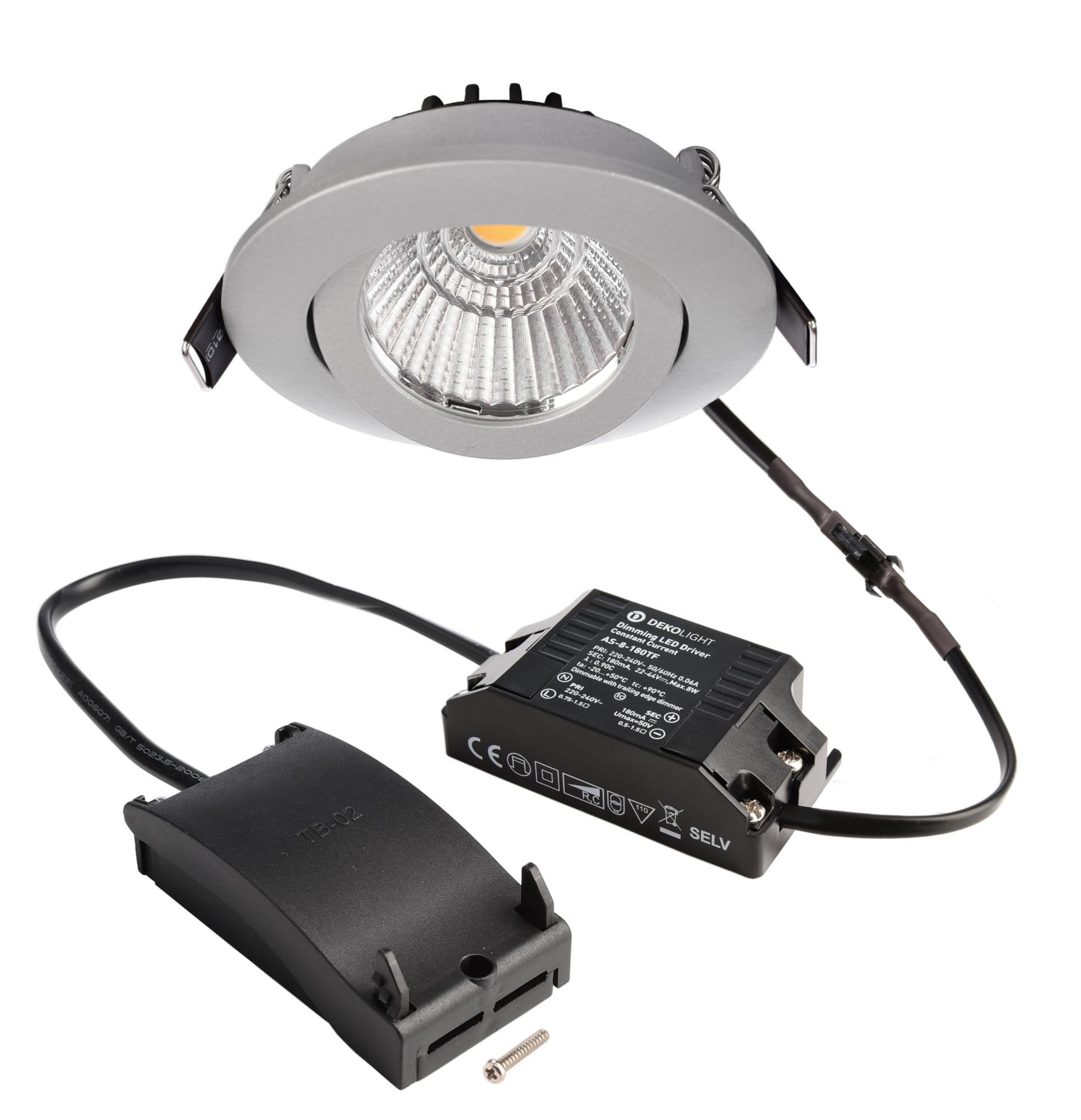 Einbaustrahler, Dione, 8,5 W, DTW, 1800-3000 K, Silber, 220-240 V/AC, 50 / 60 Hz