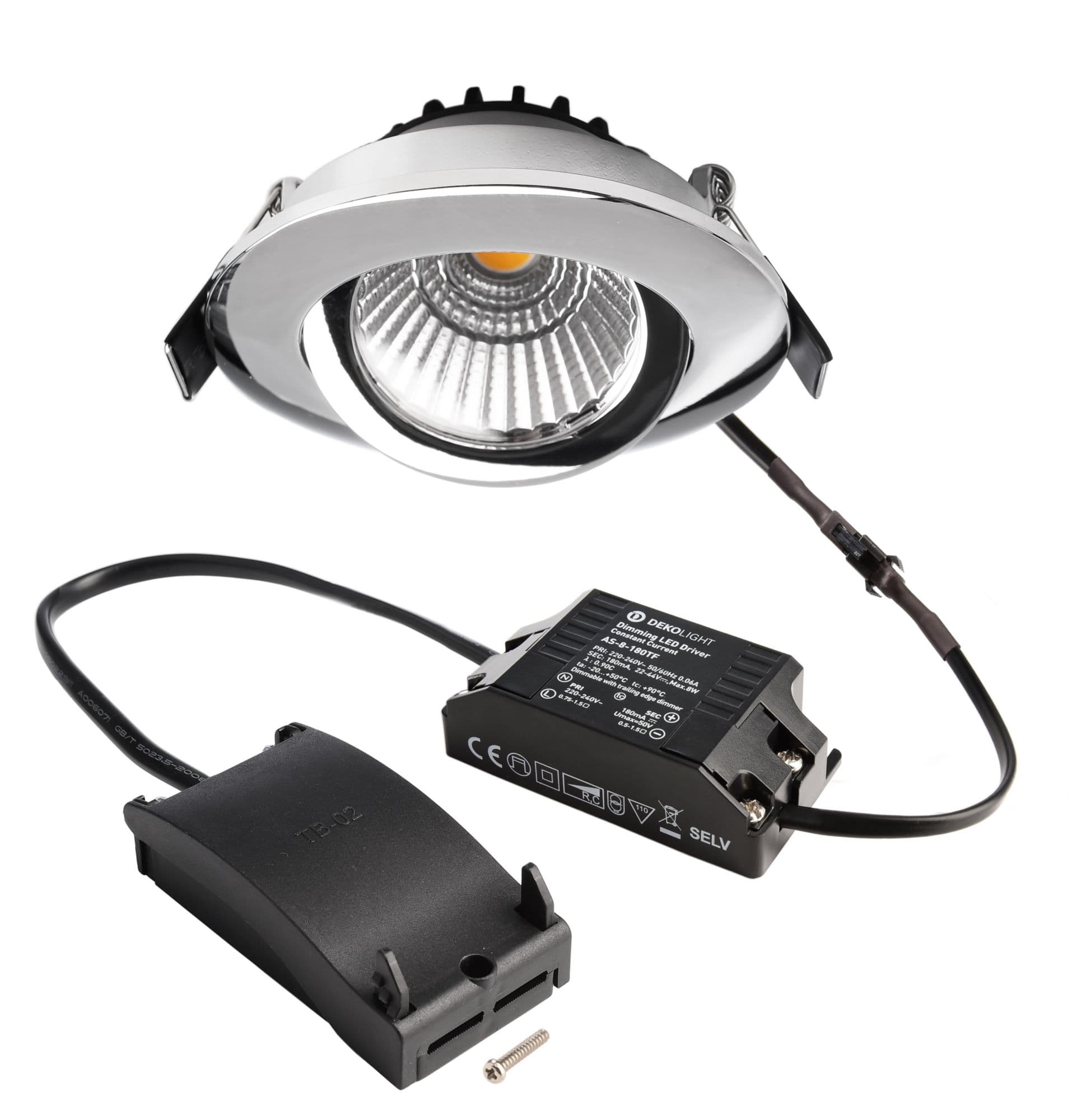 Einbaustrahler, Dione, 8,5 W, DTW, 1800-3000 K, Silber Chrom, 220-240 V/AC, 50 /