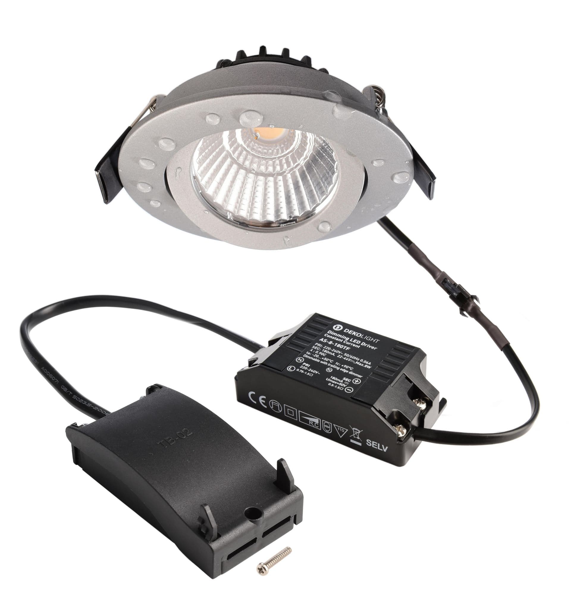 Einbaustrahler, Dione IP44, 8,5 W, DIM, 2700 K, Silber, 220-240 V/AC, 50 / 60 Hz