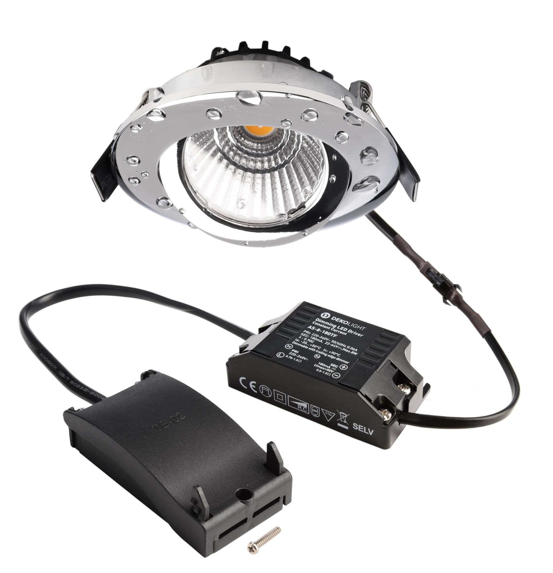 Einbaustrahler, Dione IP44, 8,5 W, DIM, 2700 K, Chrom, 220-240 V/AC, 50 / 60 Hz,
