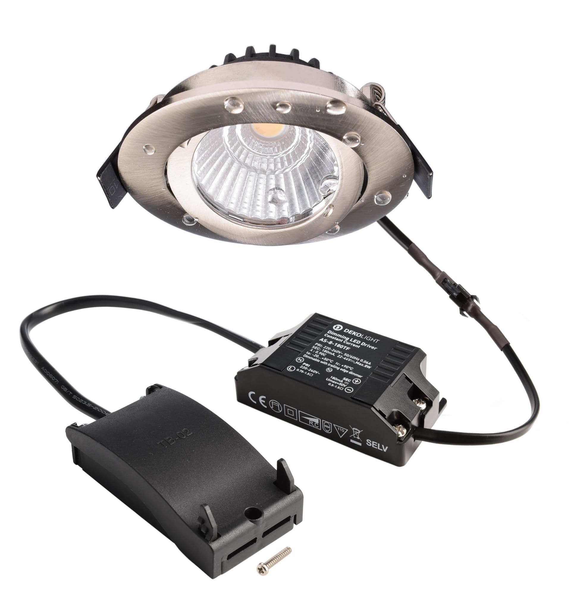 Einbaustrahler, Dione IP44, 8,5 W, DIM, 2700 K, Nickel, 220-240 V/AC, 50 / 60 Hz