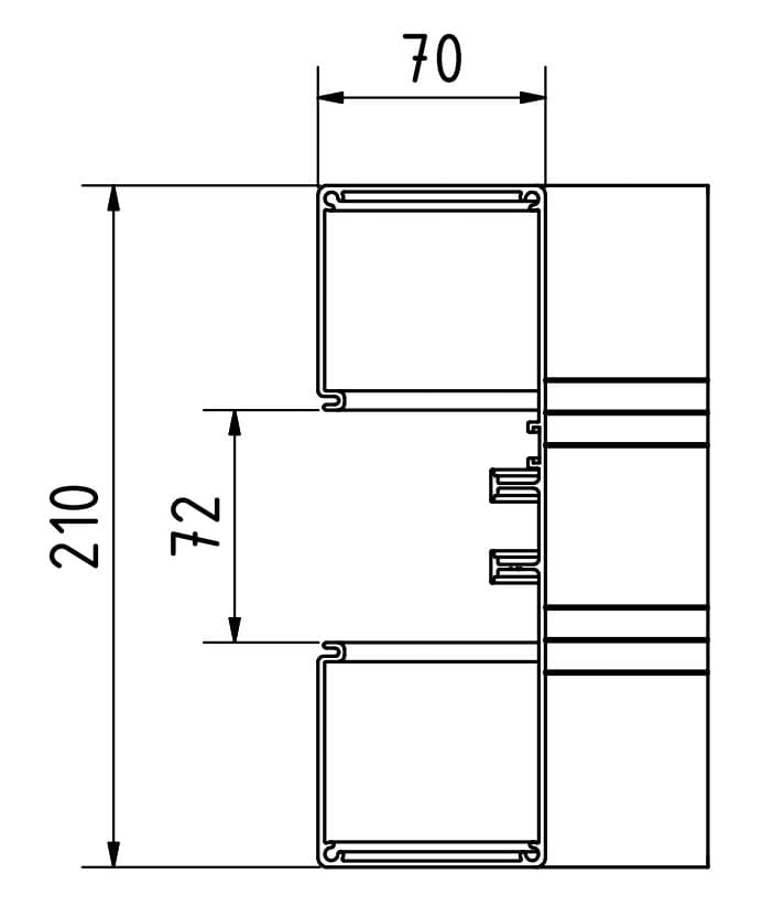 Brüstungskanal Außeneck Aluminium 70x210 1-zügig beschichtet weiß RAL9010_1